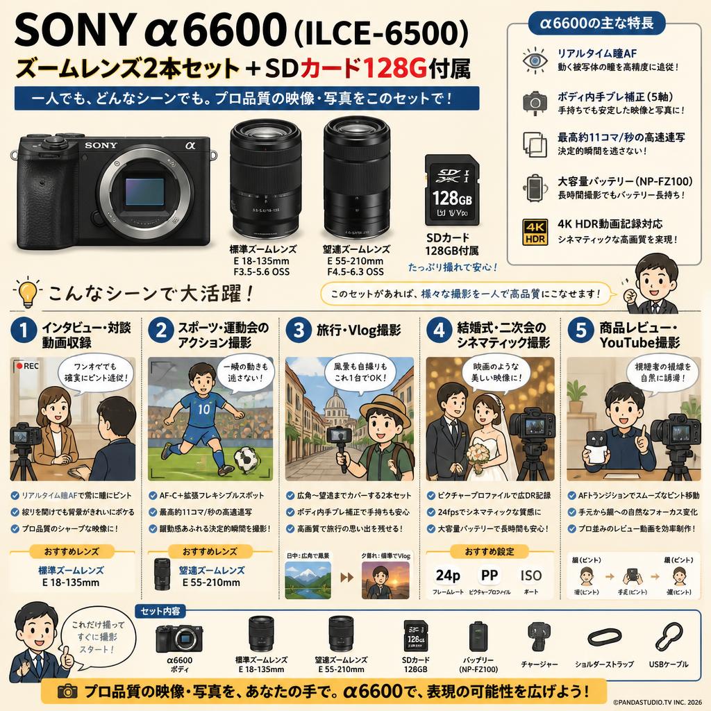 SONY α6600( ILCE-6500 ) ズームレンズ2本セット ＋ SDカード 128G付属 用途
