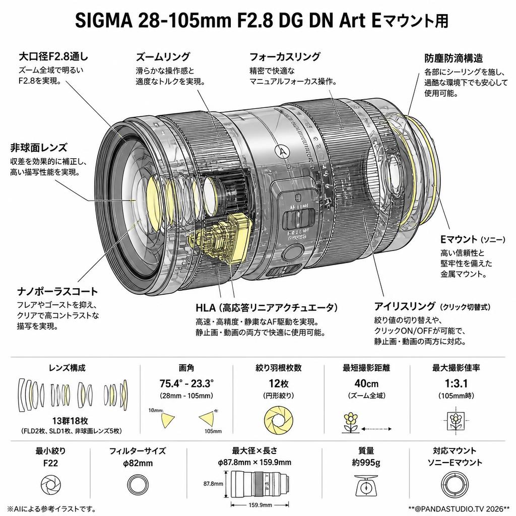 SIGMA 28-105mm F2.8 DG DN Art Eマウント用 スペック
