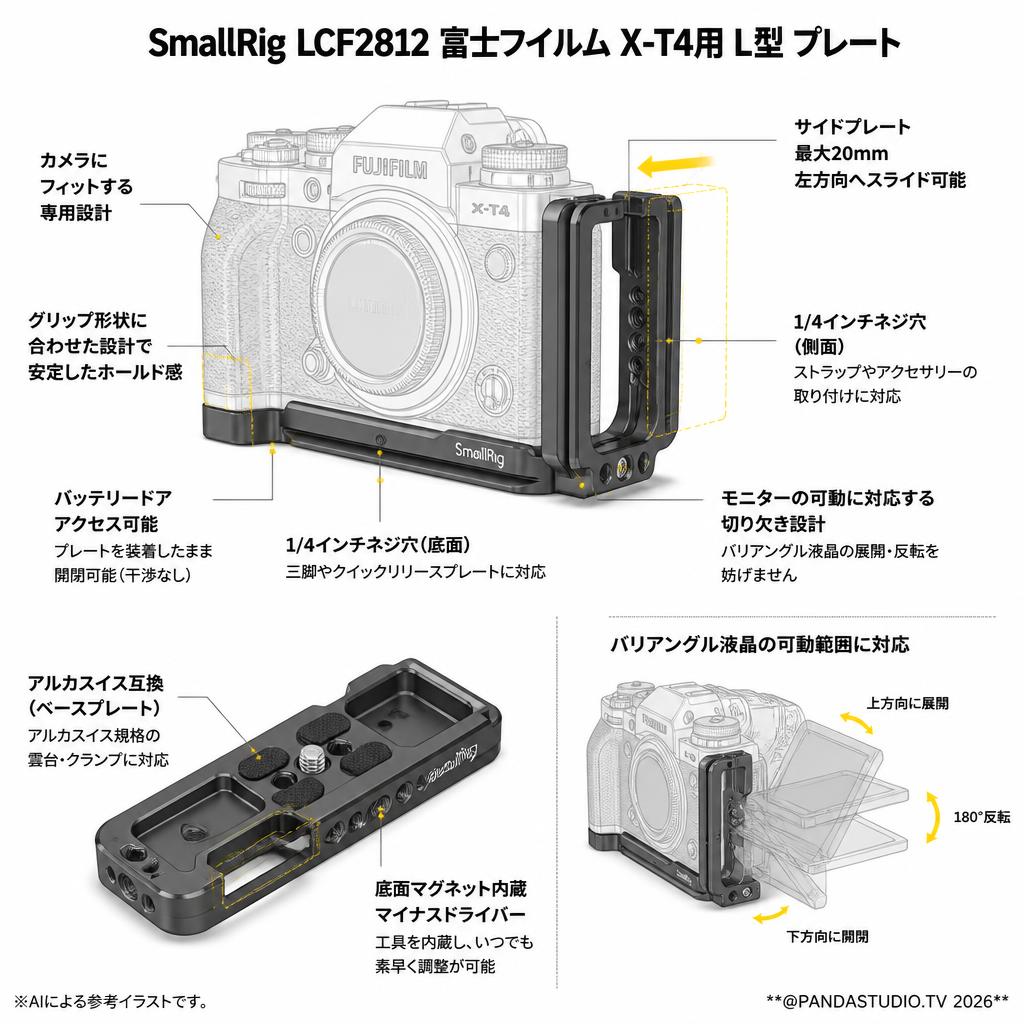 SmallRig LCF2812 富士フイルム X-T4用 L型 プレート スペック