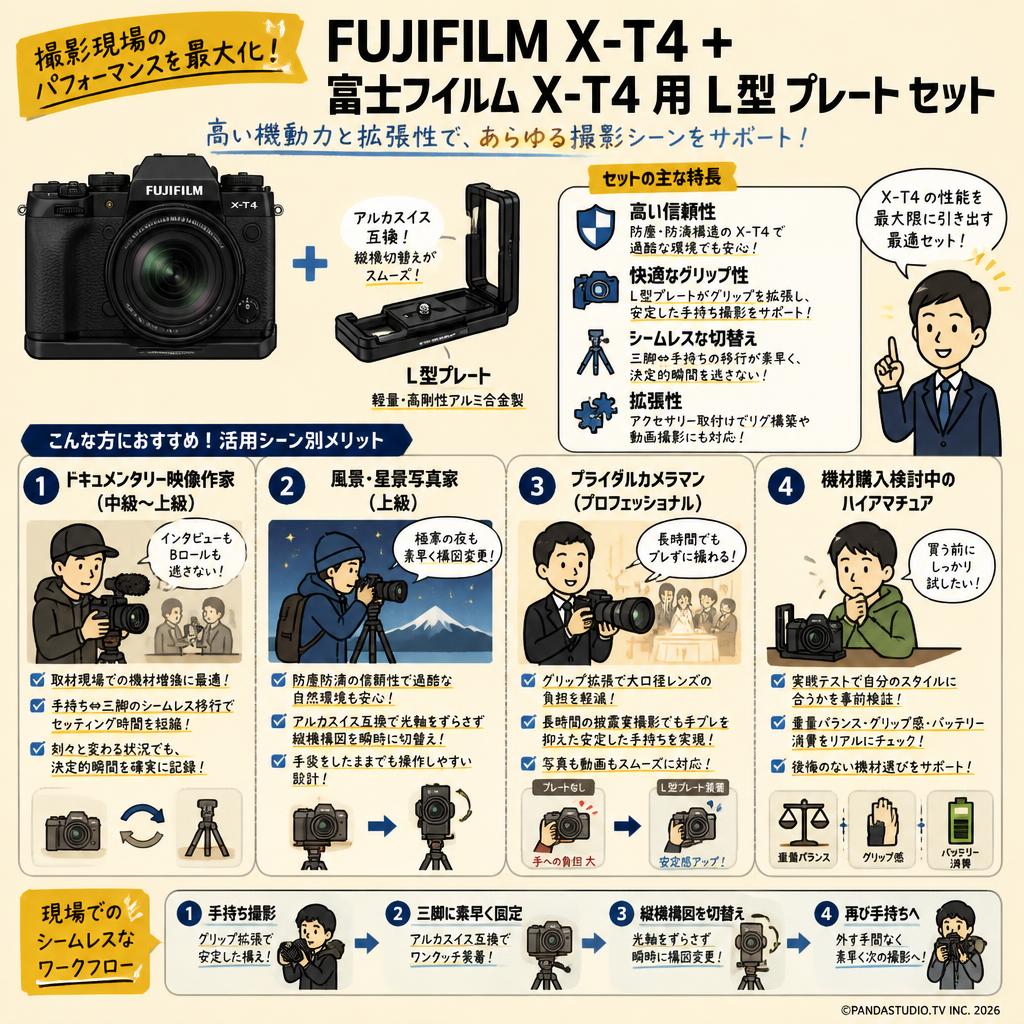 FUJIFILM X-T4 + 富士フイルム X-T4 用 L型 プレート セット おもな対象のお客様
