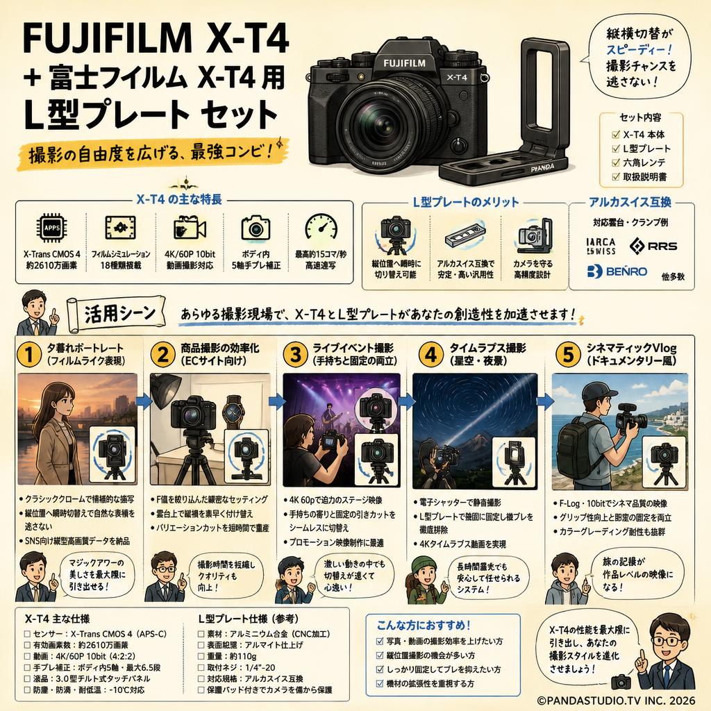 FUJIFILM X-T4 + 富士フイルム X-T4 用 L型 プレート セット 用途