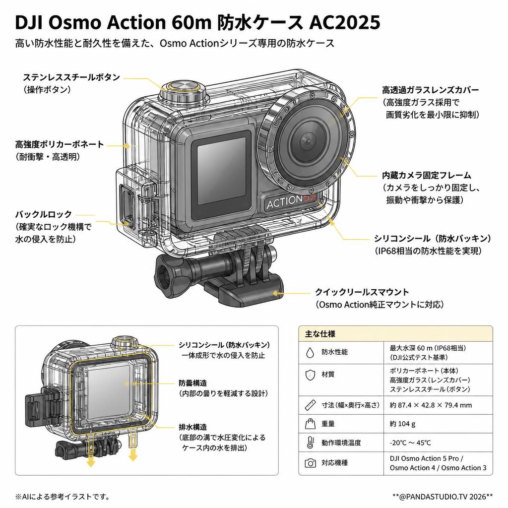 DJI Osmo Action 60m 防水ケース AC2025 スペック