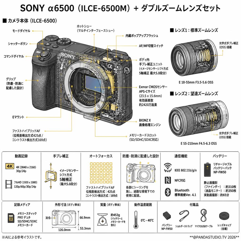 SONY α6500（ ILCE-6500M） ＋ ダブルズームレンズセット スペック