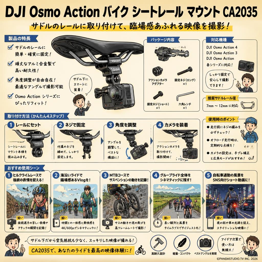 DJI Osmo Action バイク シートレール マウント CA2035 用途