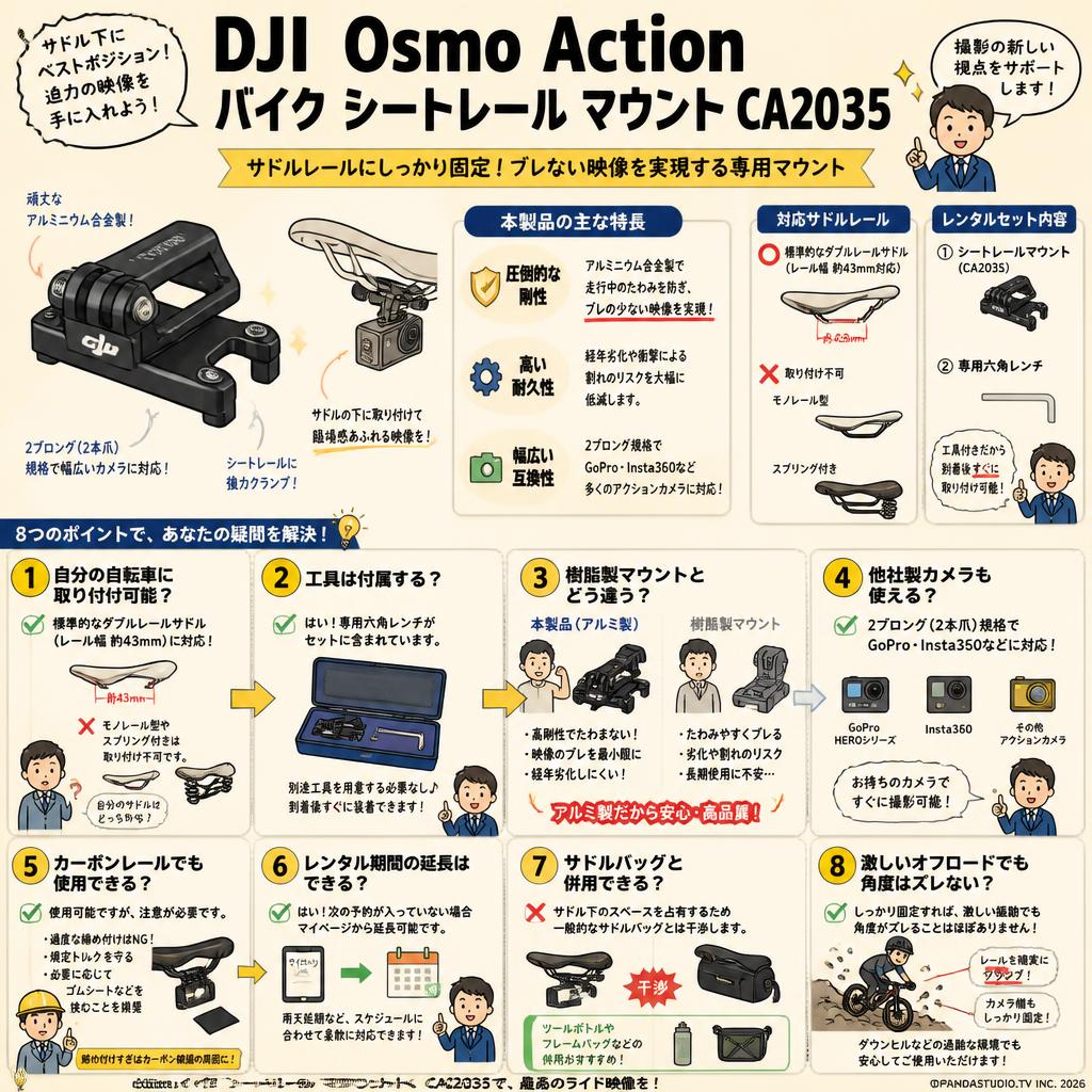 DJI Osmo Action バイク シートレール マウント CA2035 FAQ（よくある質問と答え）