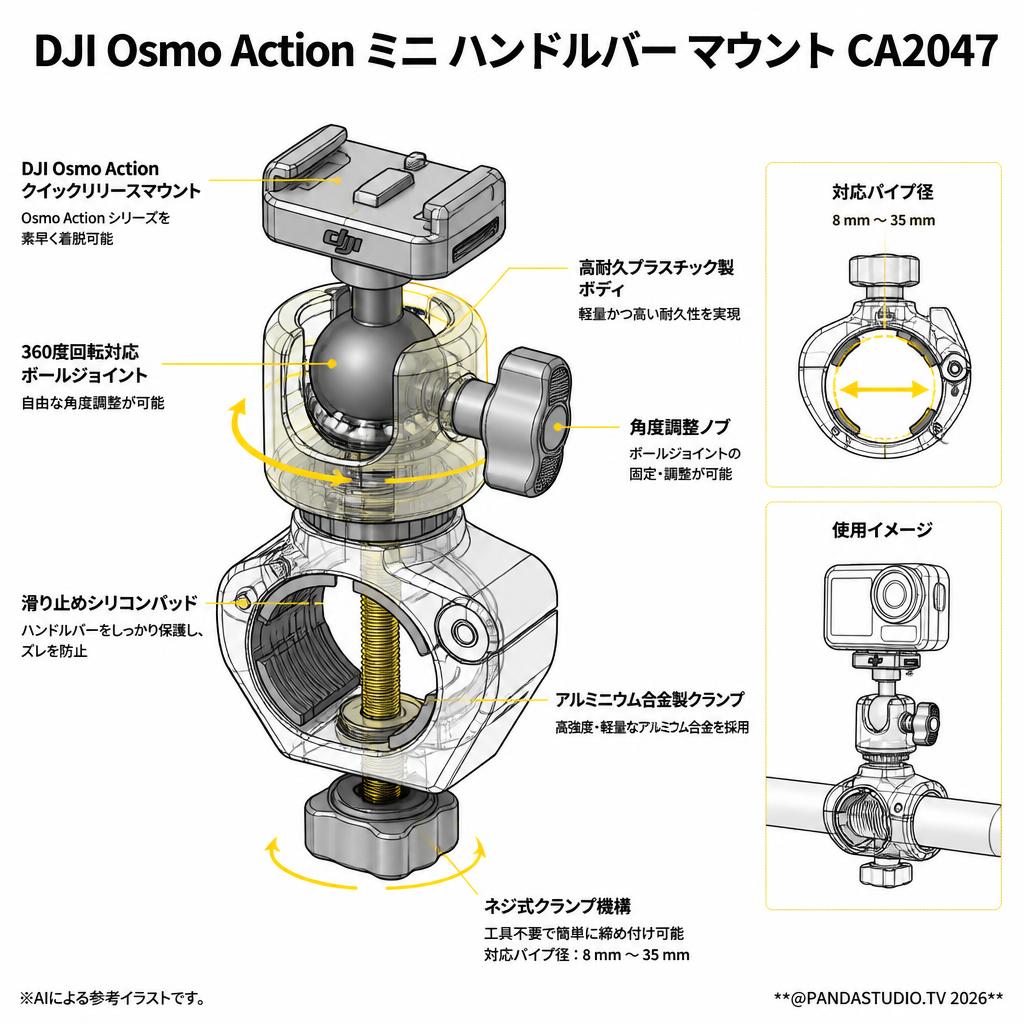DJI Osmo Action ミニ ハンドルバー マウント CA2047 スペック