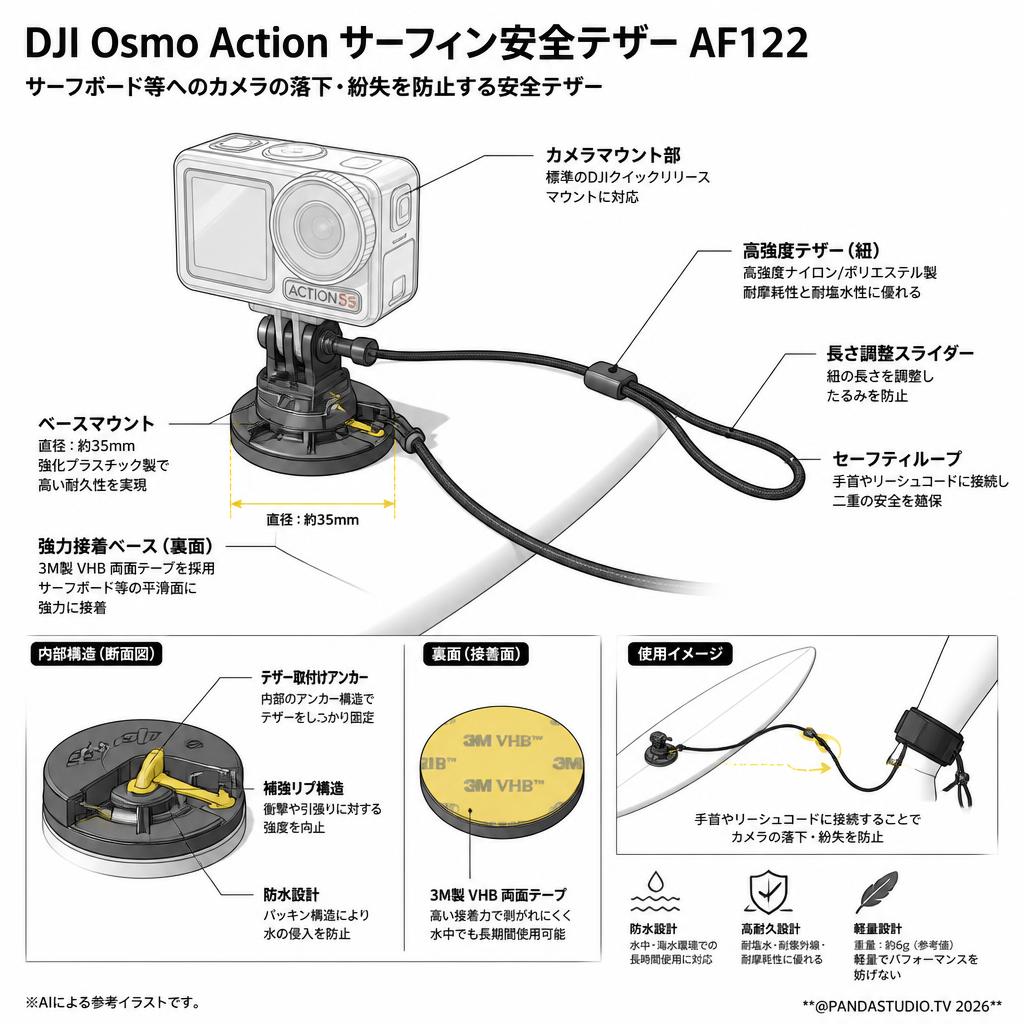 DJI Osmo Action サーフィン安全テザー AF122 スペック