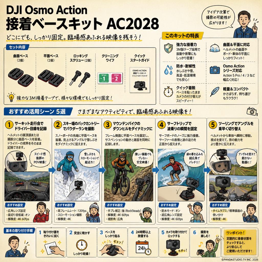DJI Osmo Action 接着ベースキット AC2028 用途