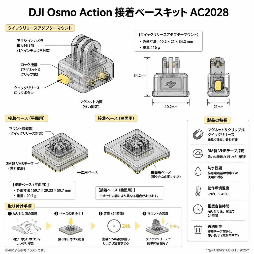 DJI Osmo Action 接着ベースキット AC2028 スペック