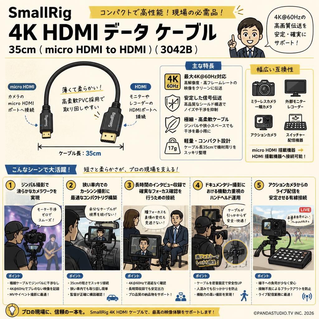 SmallRig 4K HDMI データ ケーブル 35cm ( micro HDMI to HDMI ) ( 3042B ) 用途