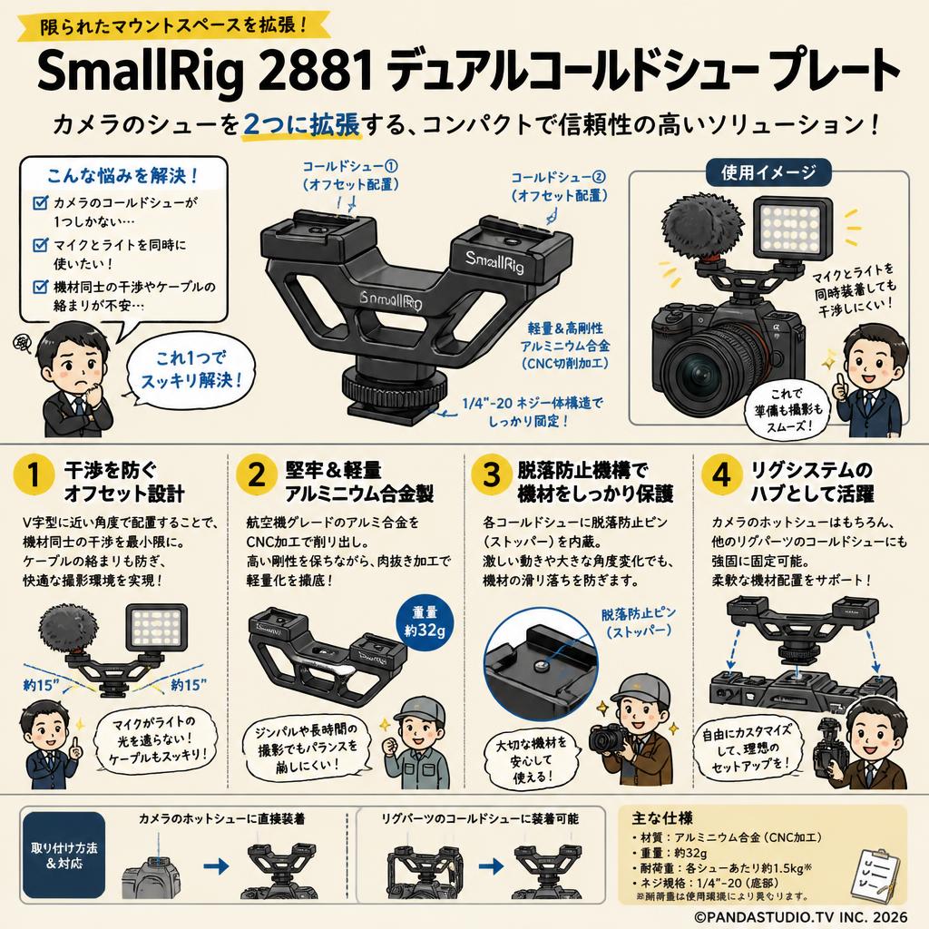 SmallRig 2881 デュアルコールドシュー プレート 概要