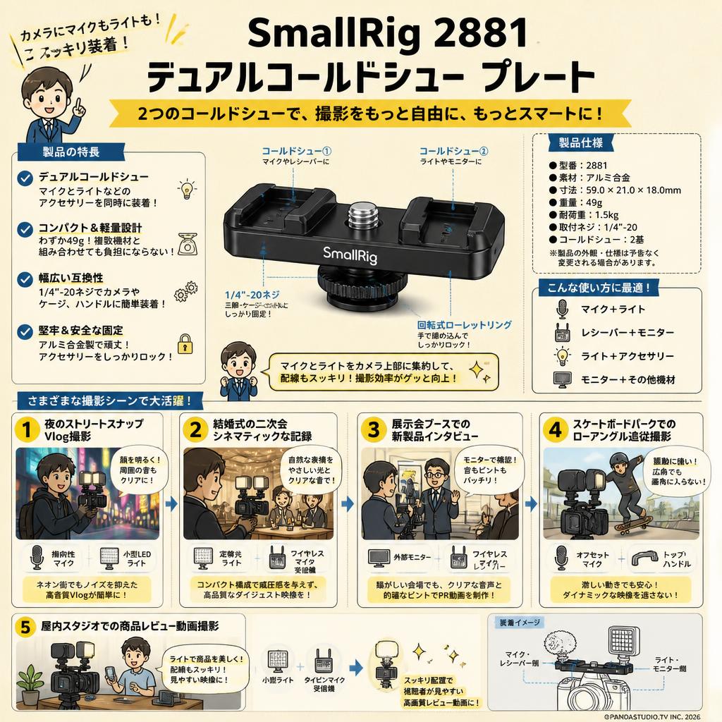 SmallRig 2881 デュアルコールドシュー プレート 用途