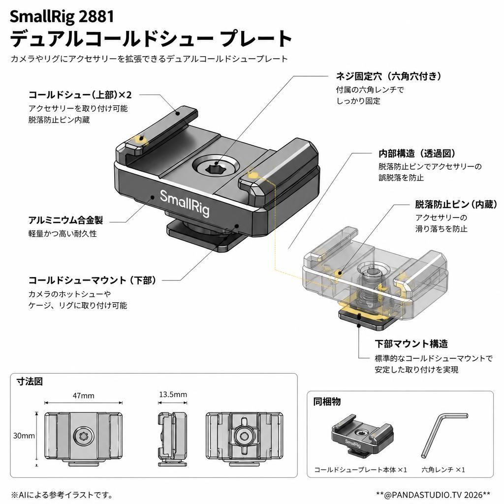 SmallRig 2881 デュアルコールドシュー プレート スペック