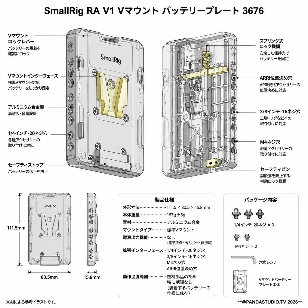 SmallRig RA V1 Vマウント バッテリープレート 3676 スペック