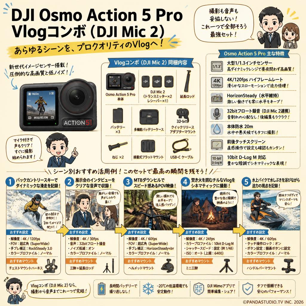 DJI Osmo Action 5 Pro Vlogコンボ（DJI Mic 2） 用途