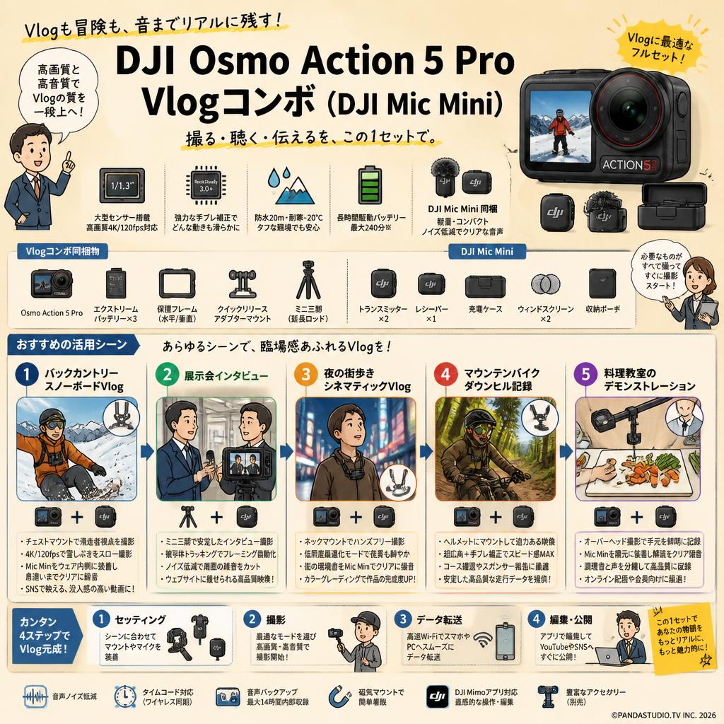 DJI Osmo Action 5 Pro Vlogコンボ（DJI Mic Mini） 用途