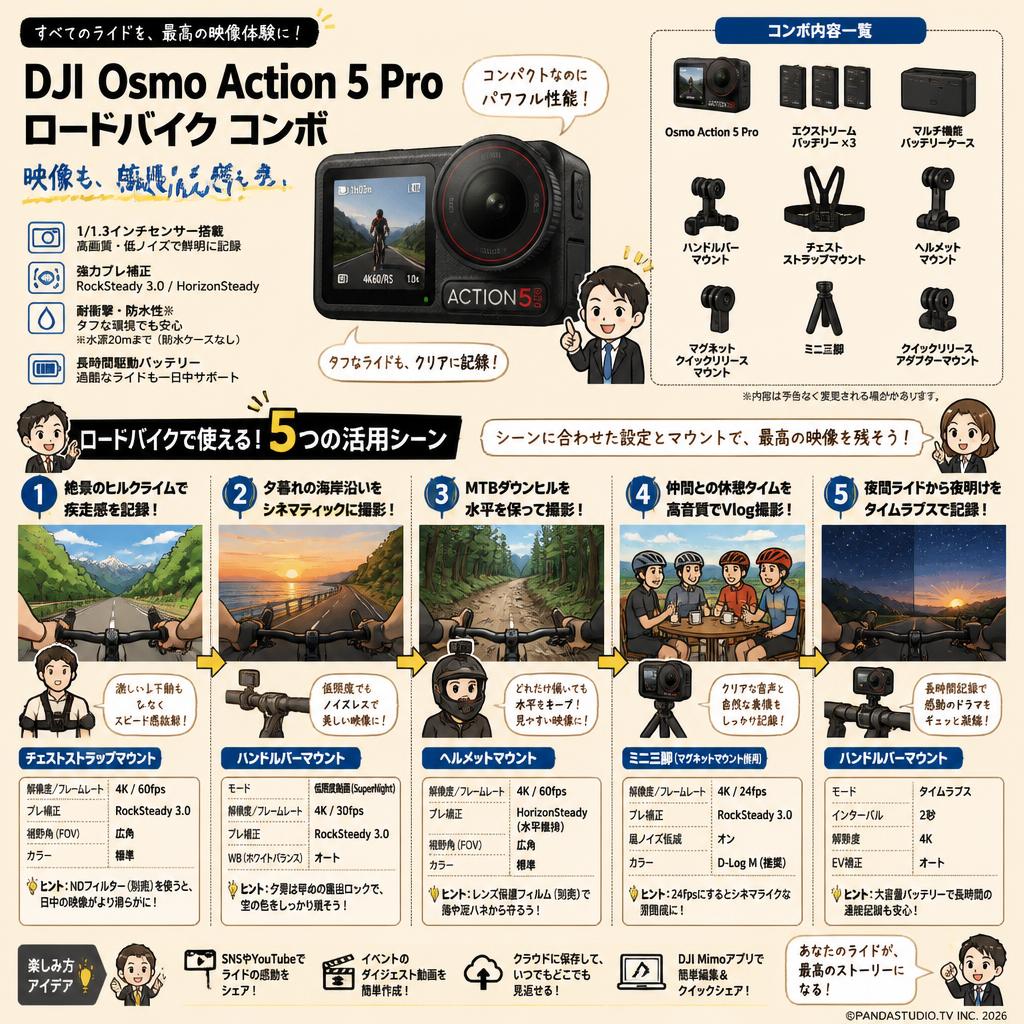 DJI Osmo Action 5 Pro ロードバイク コンボ 用途