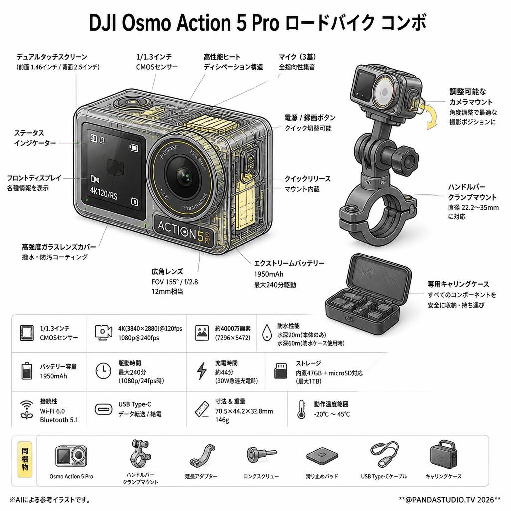 DJI Osmo Action 5 Pro ロードバイク コンボ スペック