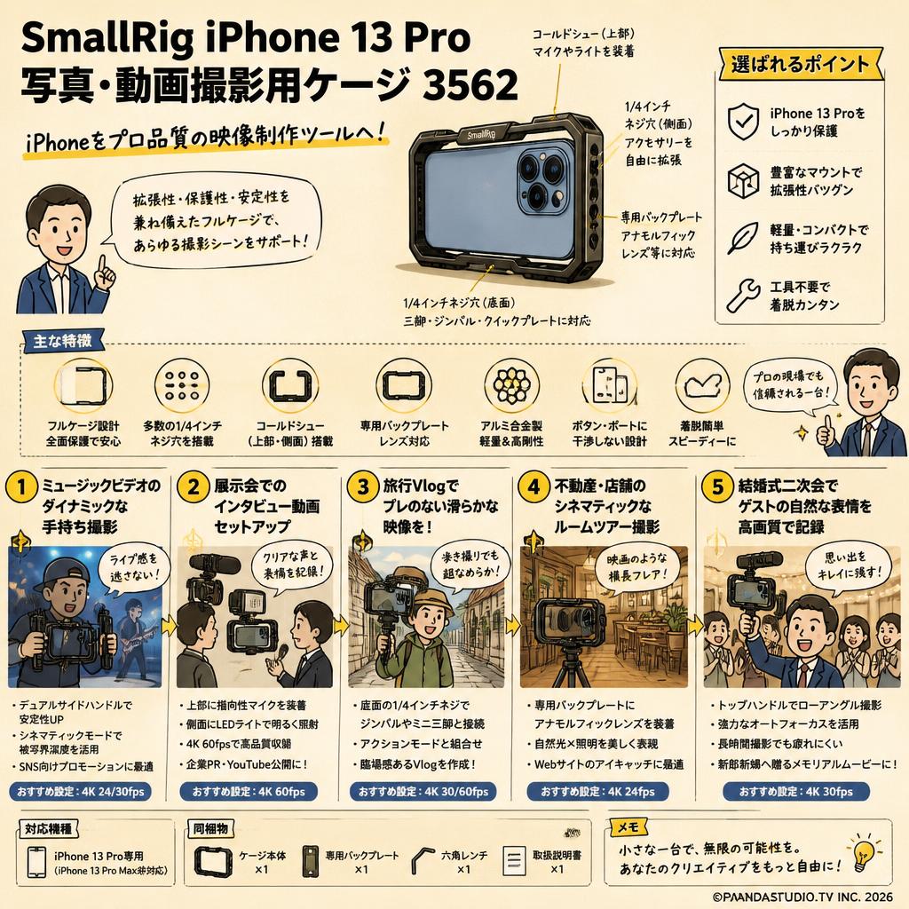 SmallRig iPhone 13 Pro 写真・動画撮影用ケージ  3562 用途