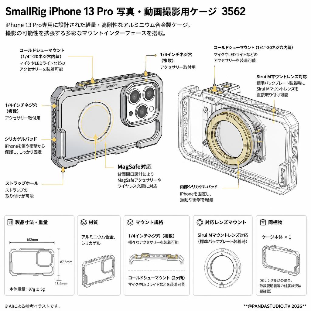 SmallRig iPhone 13 Pro 写真・動画撮影用ケージ  3562 スペック