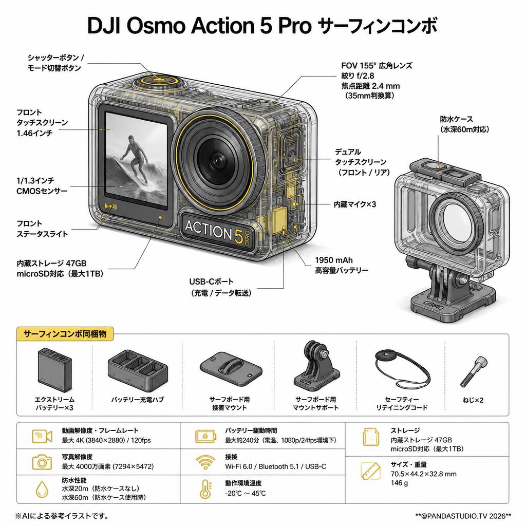 DJI Osmo Action 5 Pro サーフィンコンボ スペック