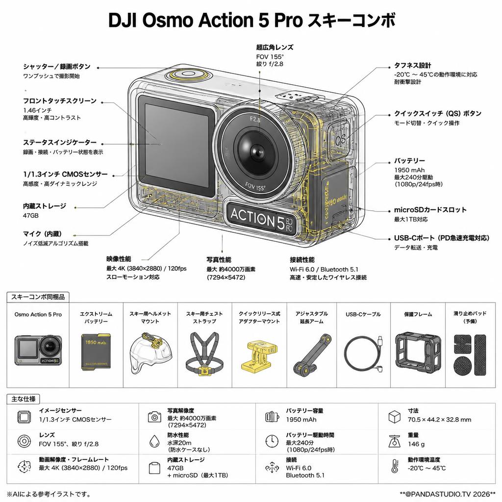 DJI Osmo Action 5 Proスキーコンボ スペック