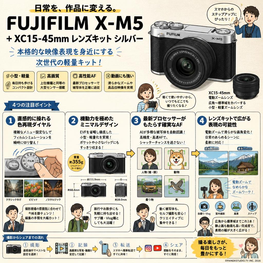 FUJIFILM X-M5 + XC15-45mm レンズキット シルバー 概要