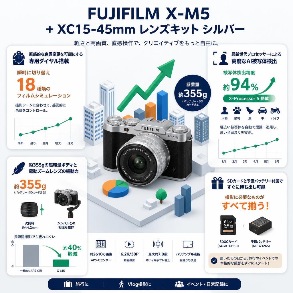 FUJIFILM X-M5 + XC15-45mm レンズキット シルバー セールスポイント