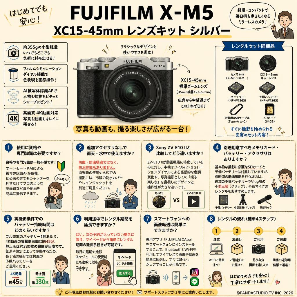 FUJIFILM X-M5 + XC15-45mm レンズキット シルバー FAQ（よくある質問と答え）