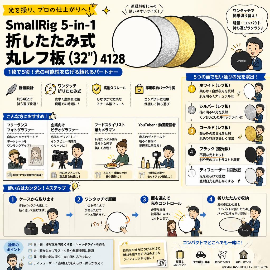 SmallRig 5-in-1 折りたたみ式 丸レフ板 (32") 4128 おもな対象のお客様
