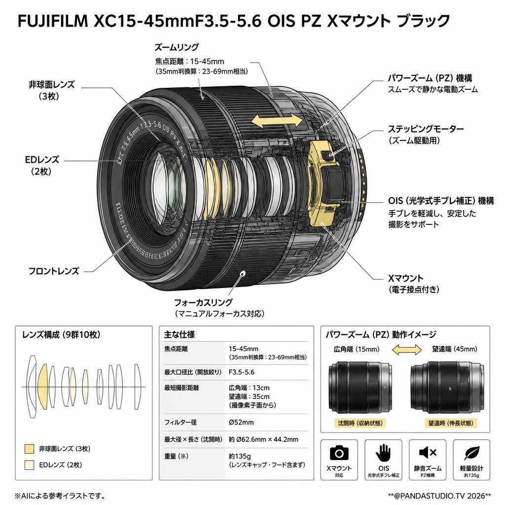 FUJIFLIM  XC15-45mmF3.5-5.6 OIS PZ Xマウント ブラック スペック
