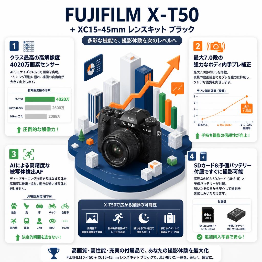 FUJIFLIM X-T50 + XC15-45mm レンズキット ブラック セールスポイント