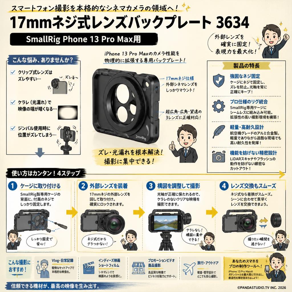 SmallRig Phone 13 Pro Max用17mmネジ式レンズバックプレート 3634 概要