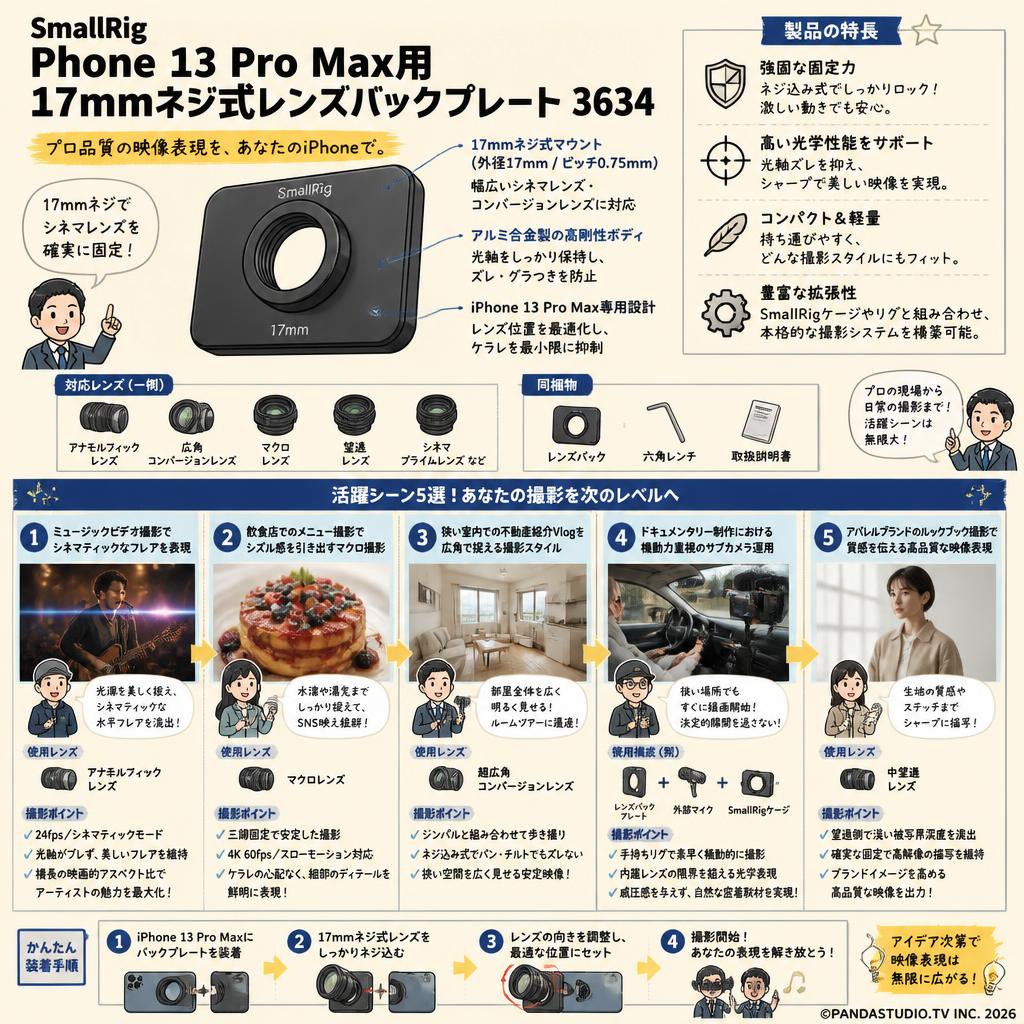 SmallRig Phone 13 Pro Max用17mmネジ式レンズバックプレート 3634 用途