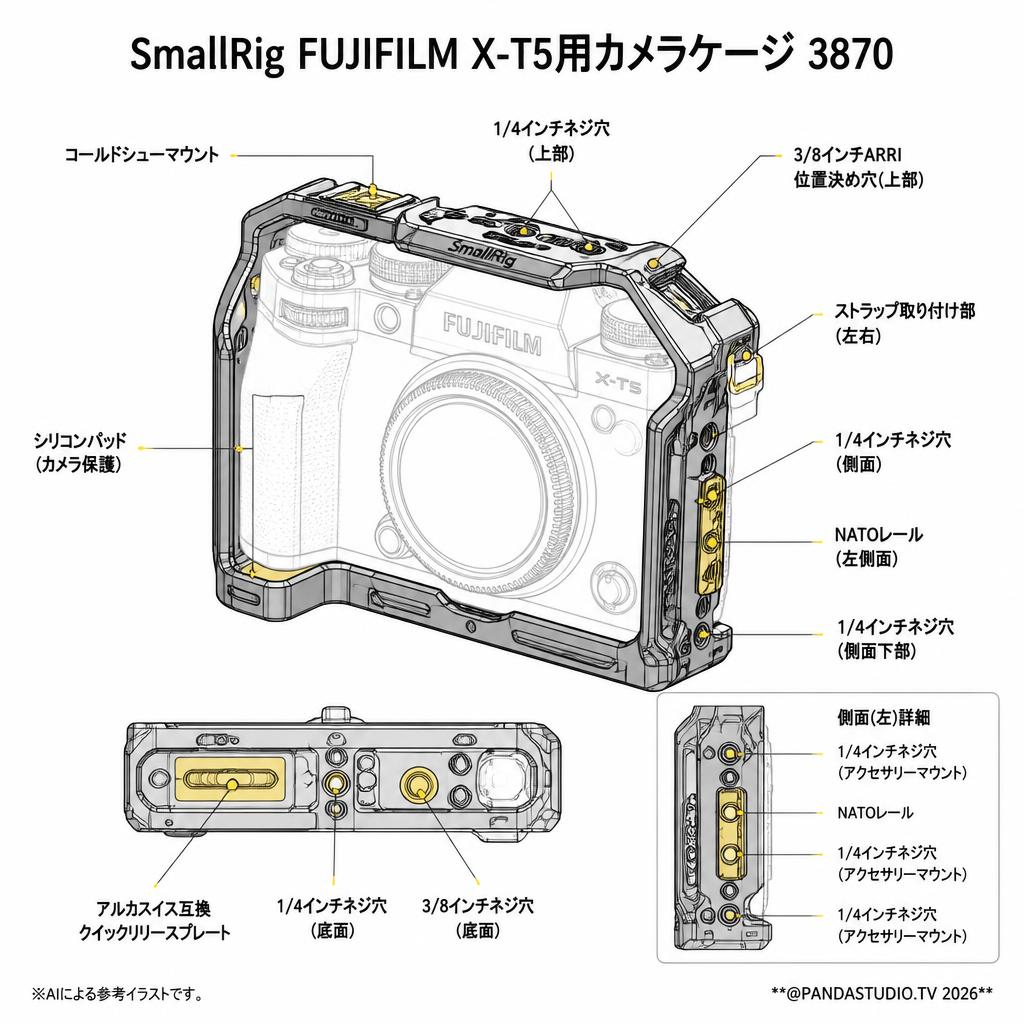 SmallRig FUJIFILM X-T5用カメラケージ 3870 スペック