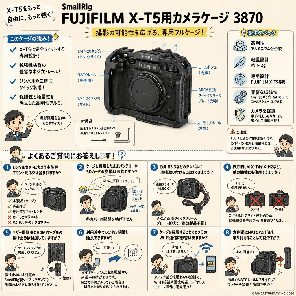 SmallRig FUJIFILM X-T5用カメラケージ 3870 FAQ（よくある質問と答え）
