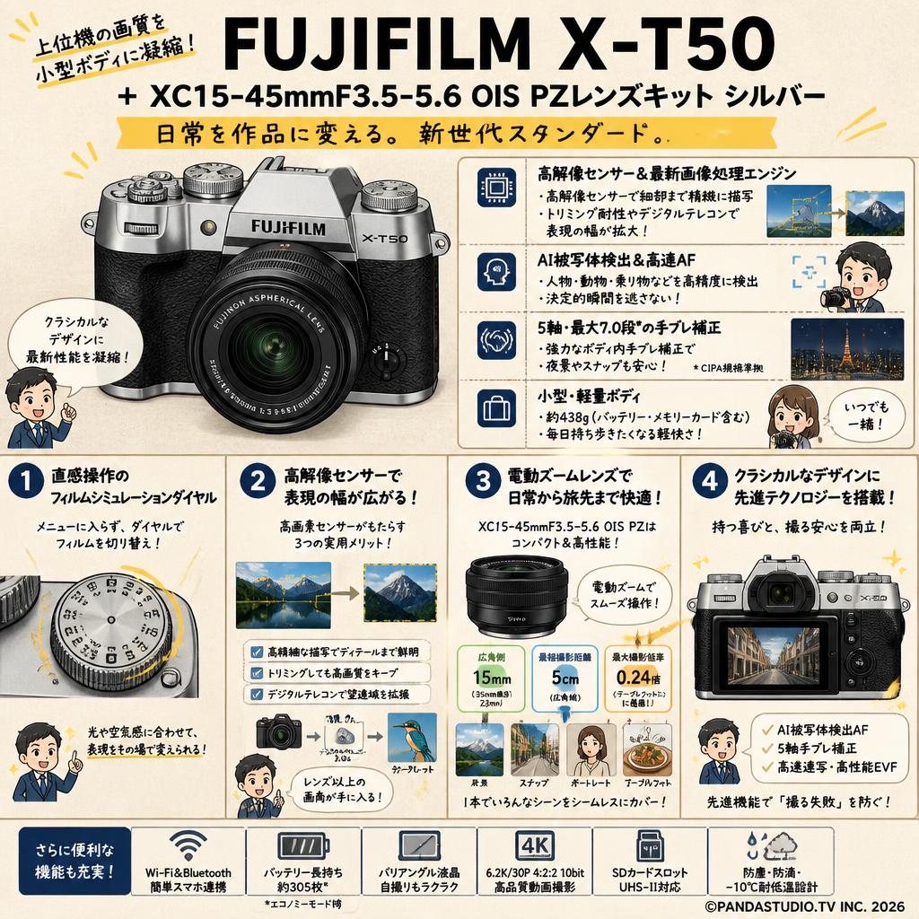 FUJIFILM X-T50 + XC15-45mmF3.5-5.6 OIS PZレンズキット シルバー 概要