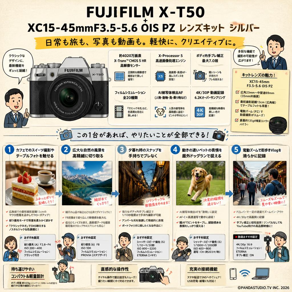 FUJIFILM X-T50 + XC15-45mmF3.5-5.6 OIS PZレンズキット シルバー 用途