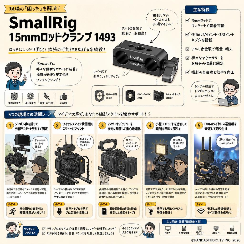 SmallRig 15mmロッドクランプ 1493 用途