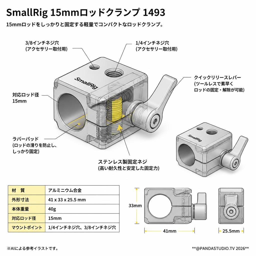 SmallRig 15mmロッドクランプ 1493 スペック