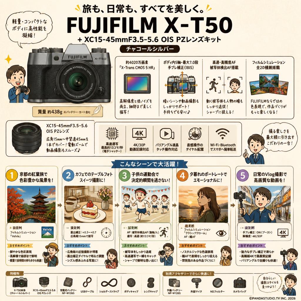 FUJIFILM X-T50 + XC15-45mmF3.5-5.6 OIS PZレンズキット チャコールシルバー 用途
