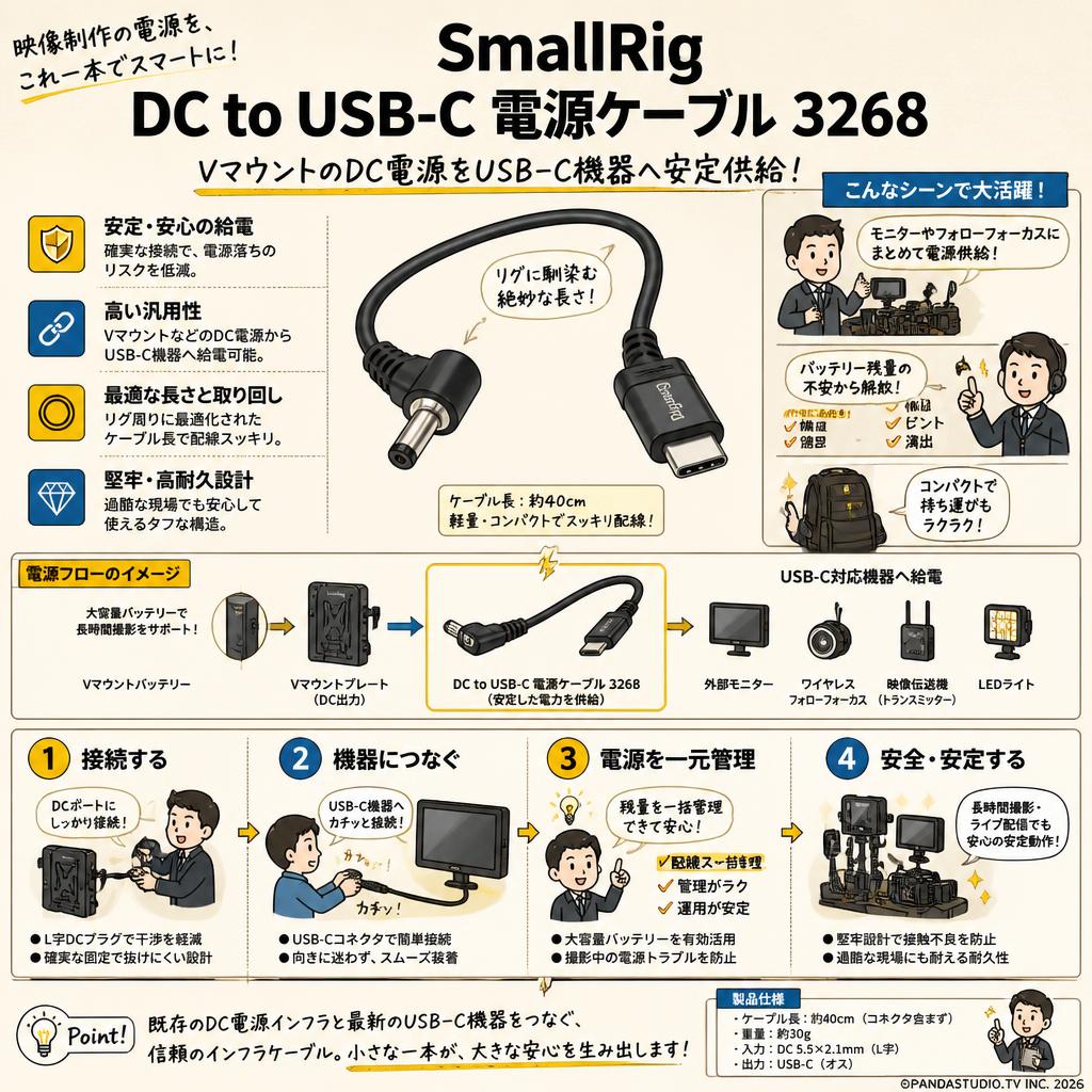 SmallRig DC to USB-C 電源ケーブル　3268 概要