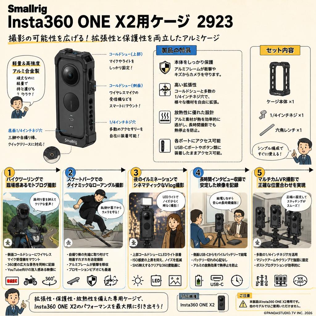 Smallrig Insta360 ONE X2用ケージ  2923 用途