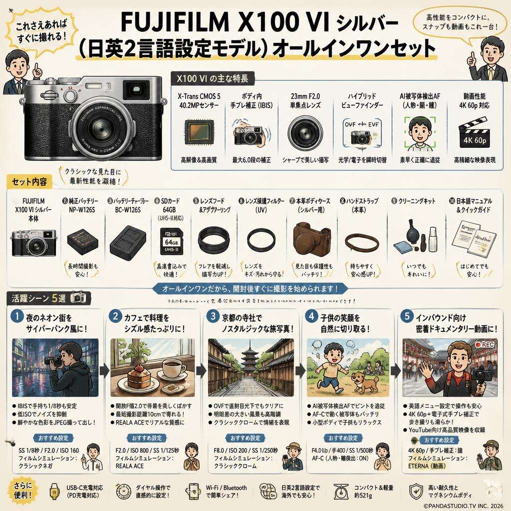 FUJIFILM X100 VI シルバー（日英2言語設定モデル）オールインワンセット 用途