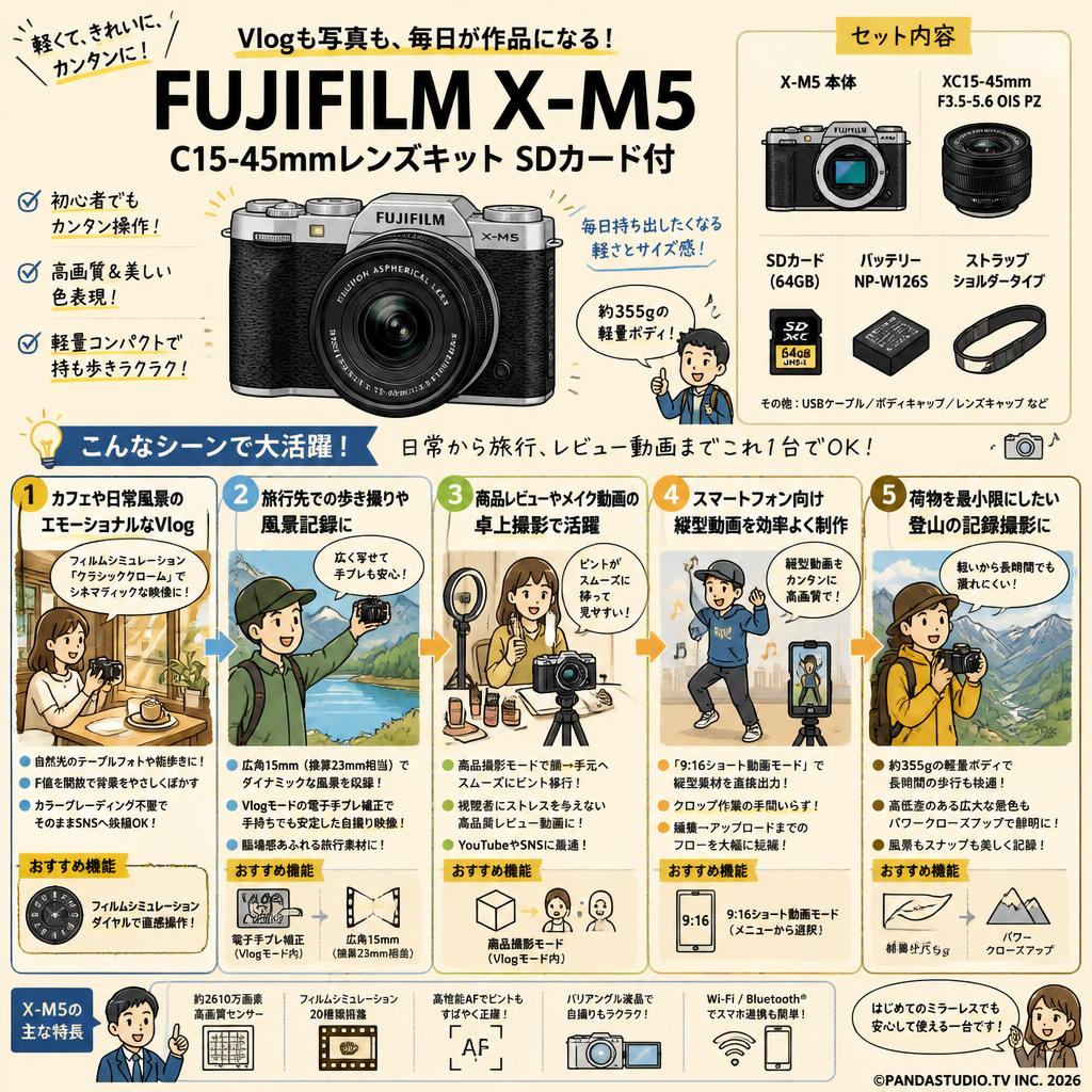 FUJIFILM X-M5 C15-45mmレンズキット SDカード付 用途