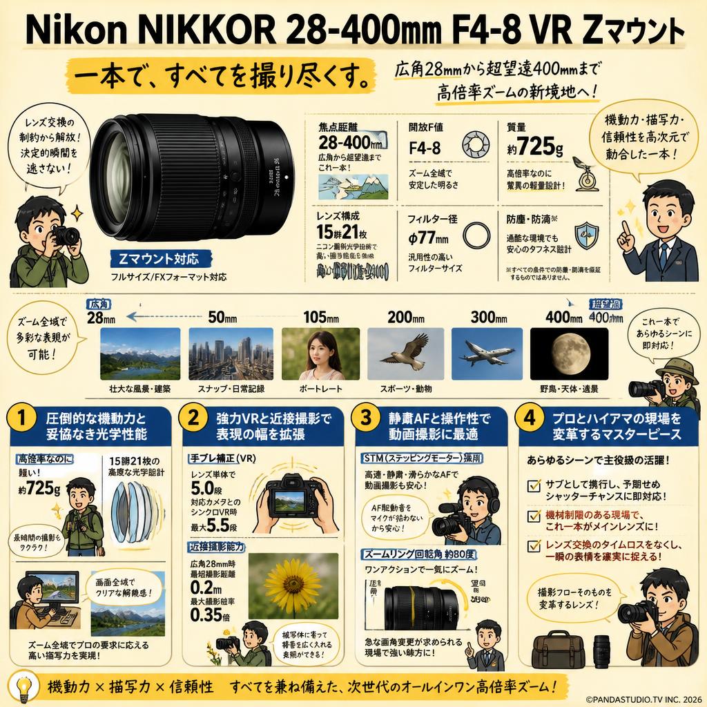 Nikon NIKKOR 28-400mm F4-8 VR Zマウント | パンダスタジオ・レンタル