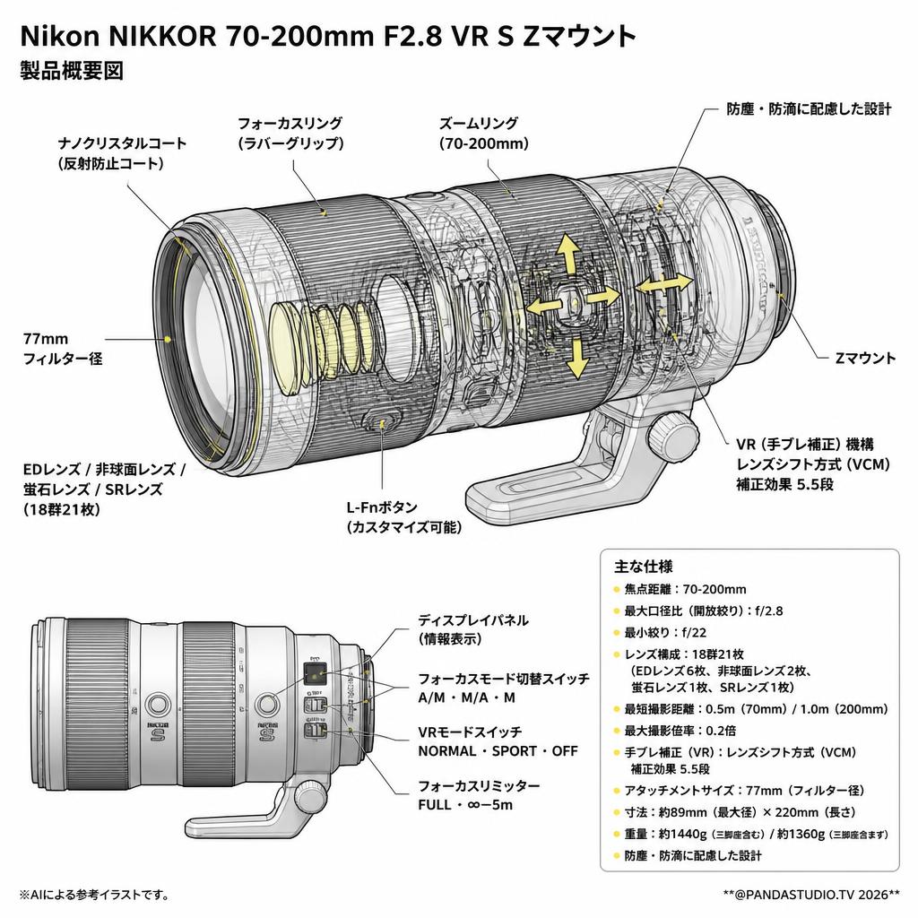 Nikon NIKKOR 70-200mm F2.8 VR S Zマウント スペック