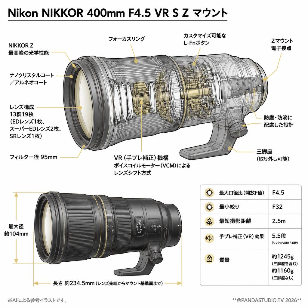 Nikon NIKKOR 400mm F4.5 VR S Z マウント スペック
