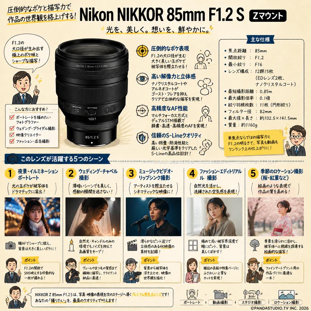 Nikon NIKKOR 85mm F1.2 S Zマウント 用途