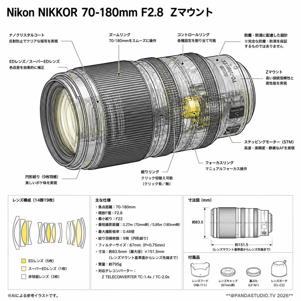 Nikon NIKKOR 70-180mm F2.8  Zマウント スペック